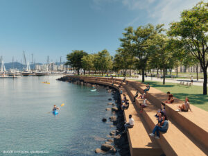 Urbanismo Humanizado em Florianópolis: o Design Biofílico Que Vai Mudar a Beira-Mar Norte Foto: marina beira mar - Florianópolis - arquibancada.